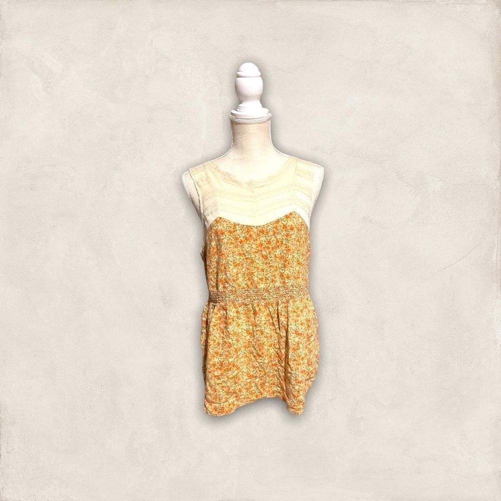 Iris Basic | Women’s Sleeveless Boho Floral Prairie Blouse Large